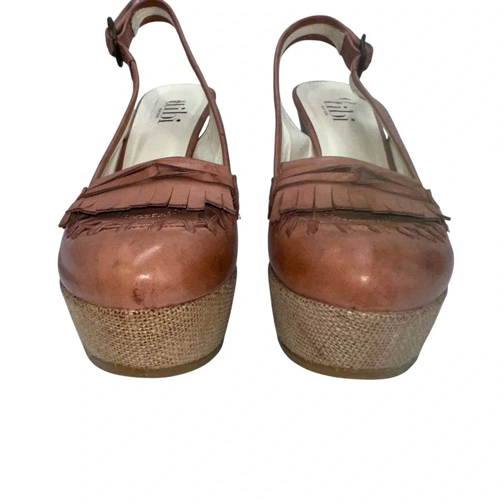 Tibi‎ NYC Tan Leather Burlap Wedge Platform Sandals Size 38.5 Womens 8